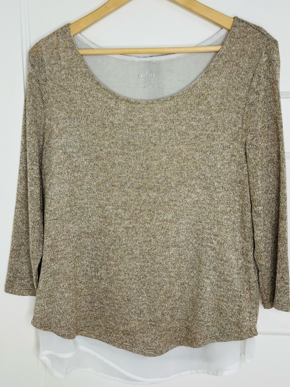 NY & Co Soho Gold Metallic Blouse with 3/4 Sleeves